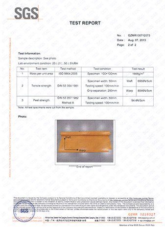 SGS MATERIAL CERTIFICATE